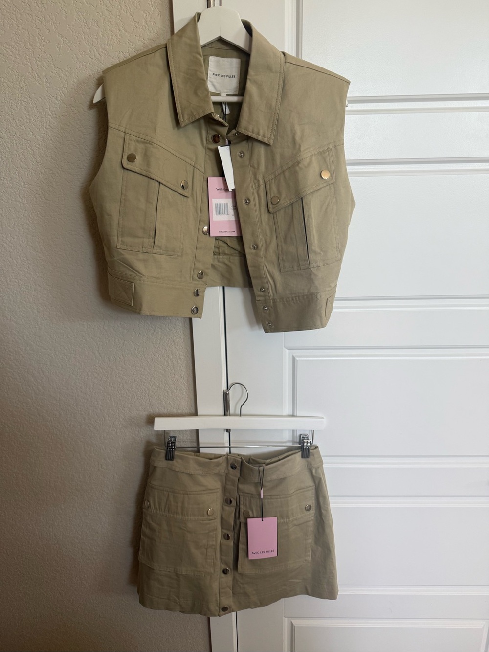 Avec Les Filles Khaki Utility Vest and Skirt Set